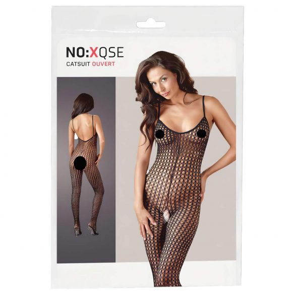 NO:XQSE - Geperforeerde, open net catsuit (zwart) - M/L