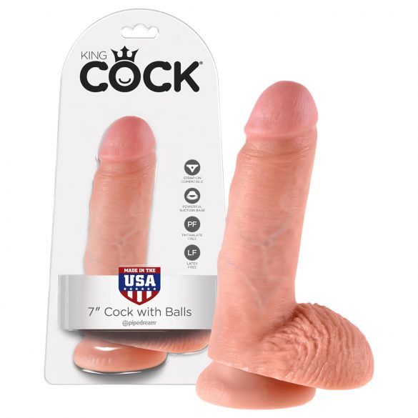 King Cock 7 met ballen (18 cm) - naturel