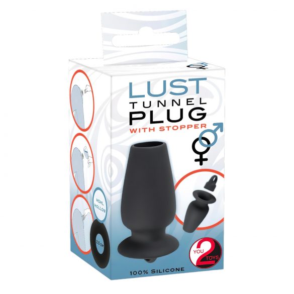 You2Toys - Lust Tunnel - holle anale plug met dop (zwart)