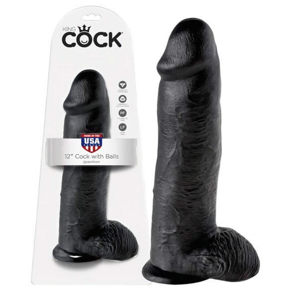 King Cock 12 met balzak grote dildo (30 cm) - zwart