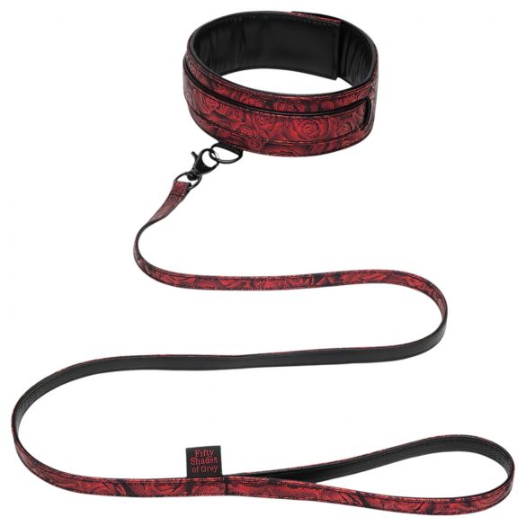 Vijftig tinten grijs - halsband met riem (zwart-rood)