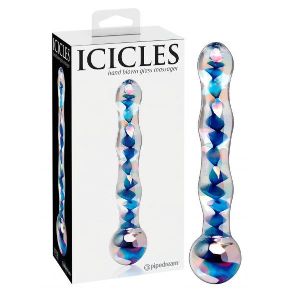 Icicles No. 08 - golvende, dubbelzijdige glazen dildo (transparant-blauw)