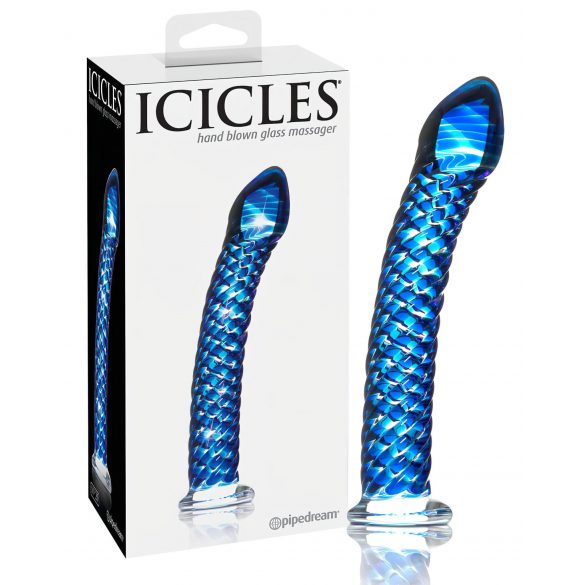 Icicles No. 29 - spiraalvormige glazen dildo met penis (blauw)