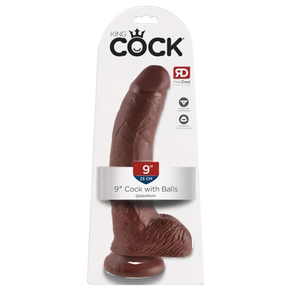 King Cock 9 - grote dildo met zuignap en ballen (23 cm) - bruin