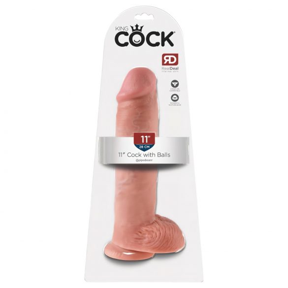 King Cock 11 - zuignap, met ballen dildo (28cm) - natuurlijke kleur