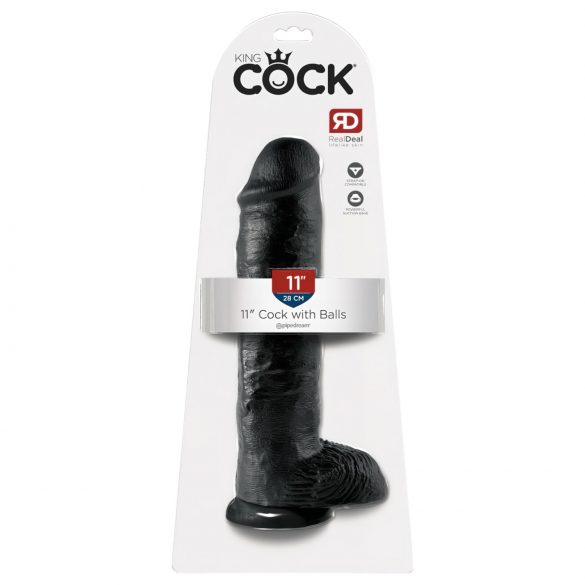 King Cock 11 - grote zuignap dildo met ballen (28cm) - zwart