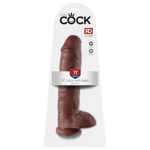 King Cock 11 - grote dildo met zuignap en balzak (28 cm) - bruin