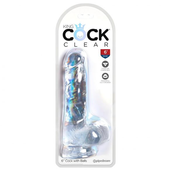 King Cock Clear 6 - dildo met zuignap en ballen (15 cm)