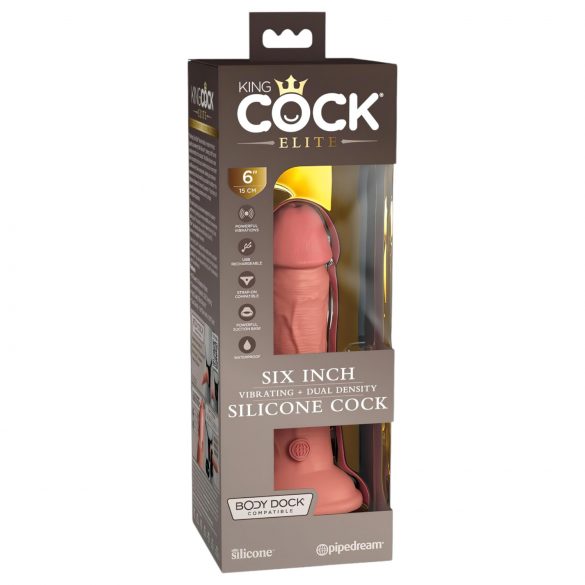 King Cock Elite 6 - zuignap, realistische vibrator 15 cm (donker natuur)