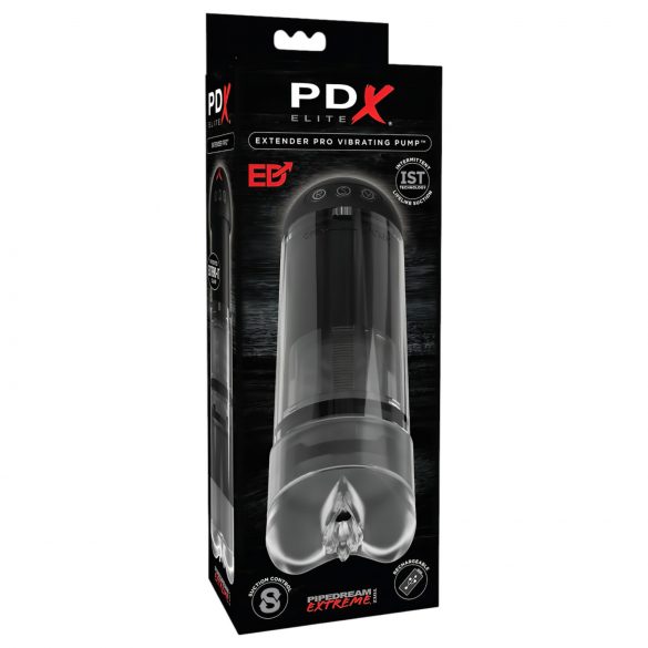 PDX Elite Extender Pro - oplaadbare zuig- en vibratiemasturbator (zwart)