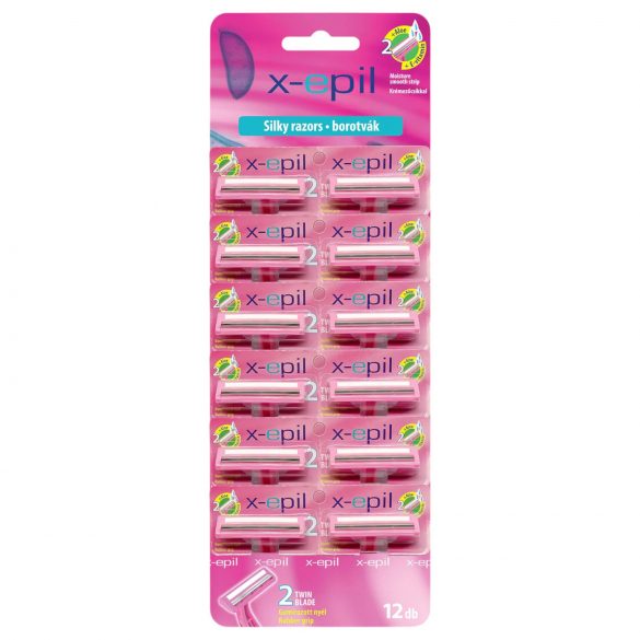 X-Epil Silky - 2-mes scheermesje met rubberen handvat (12 stuks)