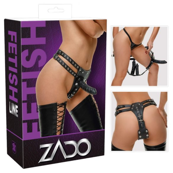 ZADO - Culotte en cuir avec 2 godemichés internes (noir)