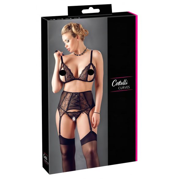 Cottelli Grande Taille - Trio de lingerie en dentelle (noir) - XXL