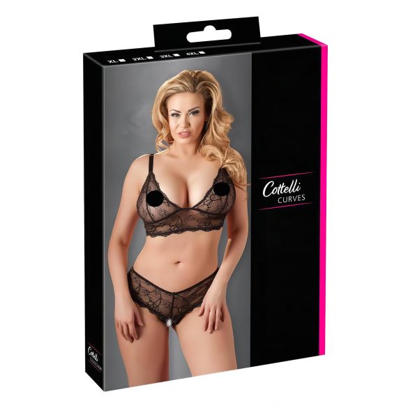 Cottelli Taille Plus - ensemble soutien-gorge en dentelle fine (noir)