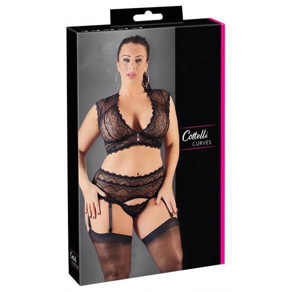 Cottelli Grande Taille - Ensemble Lingerie en Dentelle Strass (Noir)