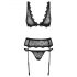 Obsessive Emperita - kleine geborduurde lingerie set (zwart) - L/XL