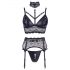 Cottelli Bondage - Ensemble lingerie en dentelle avec menottes (noir) - M