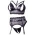 Cottelli Bondage - Ensemble lingerie en dentelle avec menottes (noir) - M