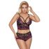 Cottelli Grande Taille - Ensemble de Soutien-Gorge Fleuri (Noir-Violet) - 3XL/4XL