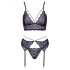 Cottelli - 3-delige kanten lingerieset (zwart-paars) - M