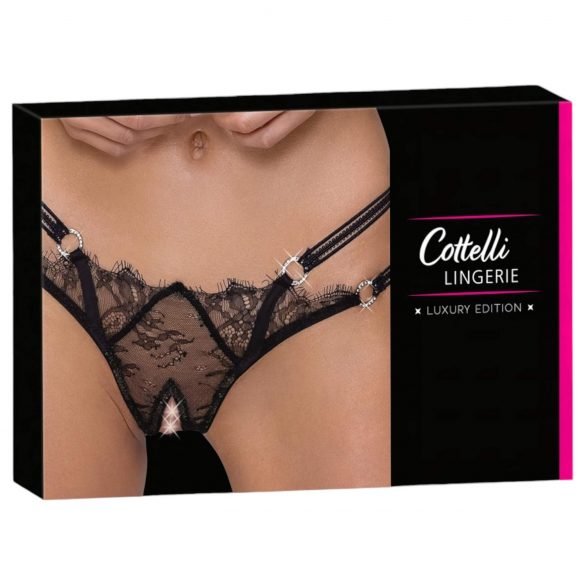 Cottelli - luxe, open string met ringen (zwart) - M/L