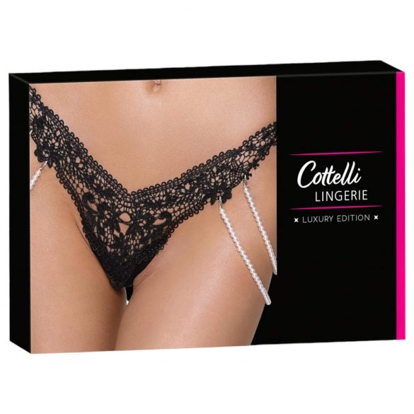 Cottelli - String de luxe brodé perles (noir) - M/L