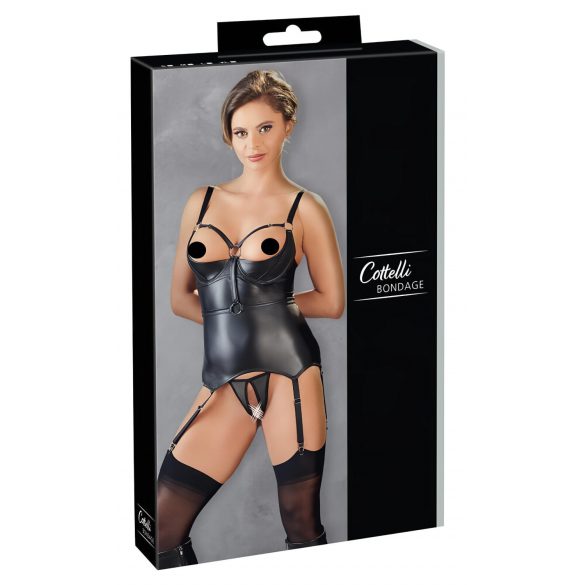 Cottelli Bondage - glimmende push-up top met handboeien (zwart) - XL