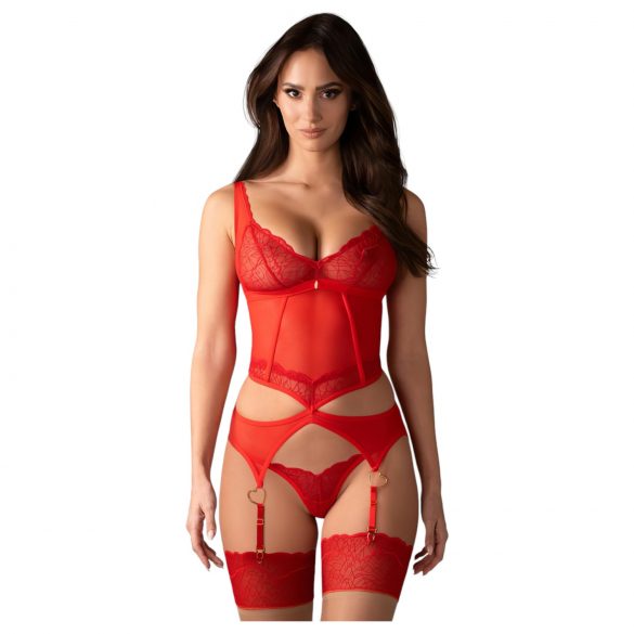 Obsessive Cupide Desir - doorschijnende kanten top set (rood)