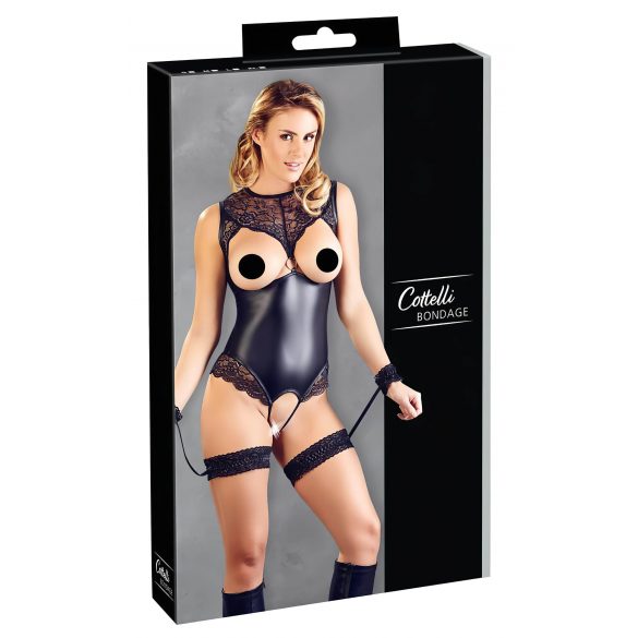 Cottelli Bondage - Body Éclatant Ouvert avec Menottes (Noir) - M