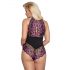 Cottelli Plus Size - bloemen bodysuit (zwart-paars)