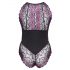 Cottelli Plus Size - bloemen bodysuit (zwart-paars)