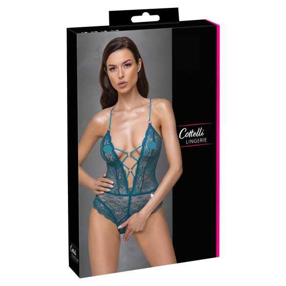 Cottelli - Body en dentelle lacée ouvert (vert) - XL