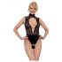 Abierta Fina - kanten body met open delen en strass (zwart) - M