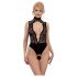 Abierta Fina - kanten body met open delen en strass (zwart) - M