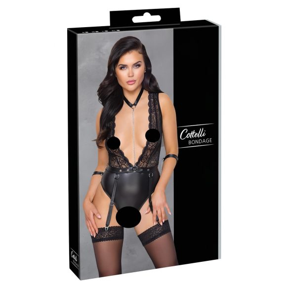 Cottelli Bondage - kanten body met halsband (zwart)