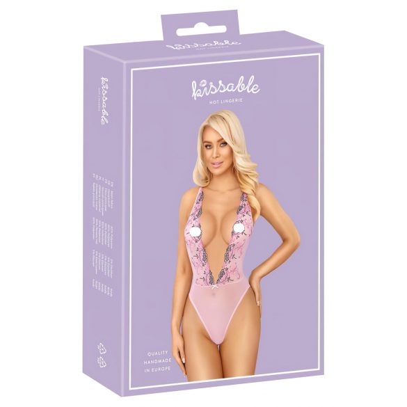 Kissable - body met rozenborduursel (roze) - L/XL