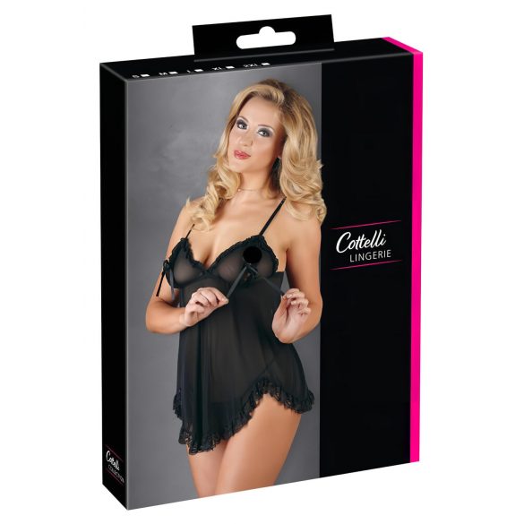 Cottelli - Luchtige, gerimpelde babydoll (zwart)