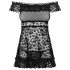 Obsessive Flores - ruches babydoll met bloemen en string (zwart)