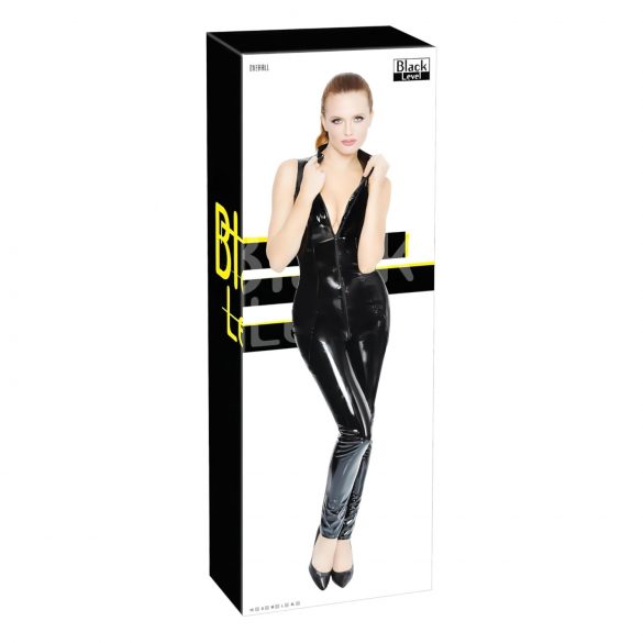 Black Level - glanzend jumpsuit met ritssluiting (zwart) - S