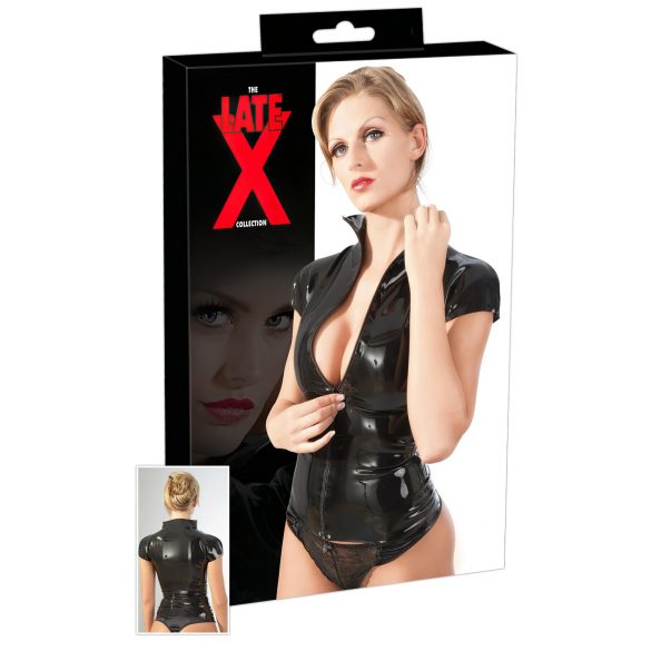 Latex - ritsluiting, korte mouw dames top (zwart) - 2XL