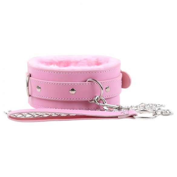 Opgevulde BDSM-halsband met riem (roze)