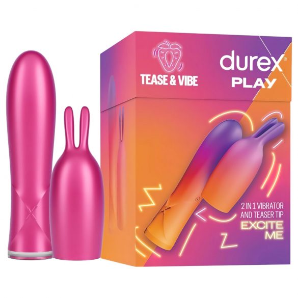 Durex Tease & Vibe - staafvibrator met konijnenoor clitoris stimulator (roze)