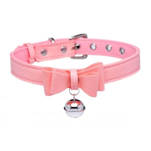 Master Series Gouden Kitty - strik halsband met bel (roze)