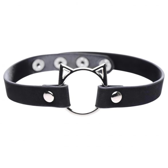 Master Series Stoute Kat - halsband met kattenkop ring (zwart)