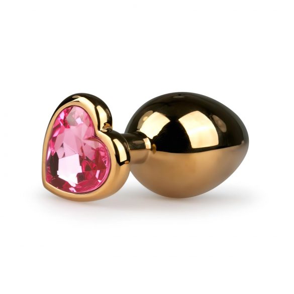 Easytoys Metaal No.7 - gouden anale plug met roze stenen hart (3 cm)