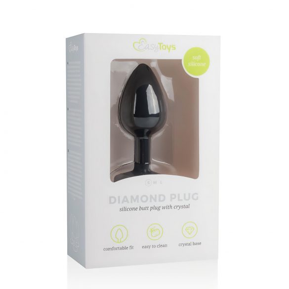 Easytoys Diamond - anaal plug met witte steen (klein) - zwart