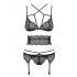 Obsessive Frivolla - pikante kanten lingerie set - 4-delig (zwart)