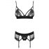 Obsessive Wonderia - geborduurd kanten lingerieset (zwart) - L/XL